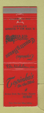 Matchbook Cover - Topinka's Country House Detroit MI