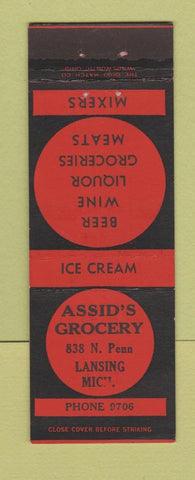 Matchbook Cover - Assid's Grocery Lansing MI