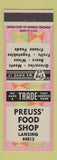 Matchbook Cover - Preuss Food Shop Lansing MI