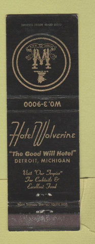 Matchbook Cover - Hotel Wolverine Detroit MI