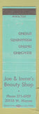 Matchbook Cover - Joe & Irene's Beauty Shop Salon Detroit? MI