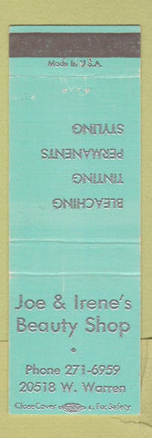 Matchbook Cover - Joe & Irene's Beauty Shop Salon Detroit? MI