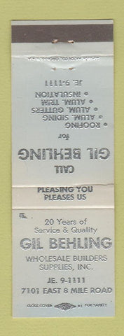 Matchbook Cover - Gil Behling Roofing Siding Detroit? WEAR