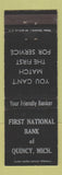 Matchbook Cover - First National Bank Quincy MI