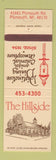 Matchbook Cover - The Hillside Restaurant Plymouth MI