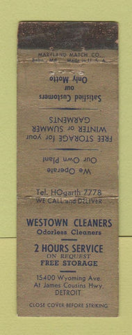 Matchbook Cover - Westown Cleaners Detroit MI WORN