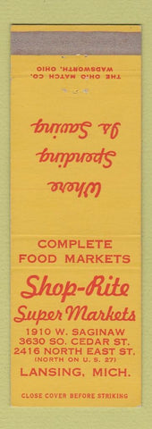Matchbook Cover - Shop Rite Super Markets Lansing MI grocery store