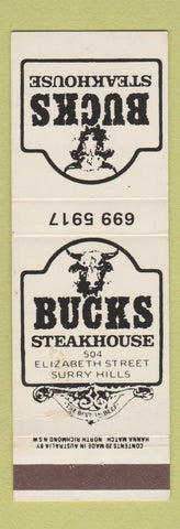 Matchbook Cover - Bucks Steakhouse Surrey Hills Australia