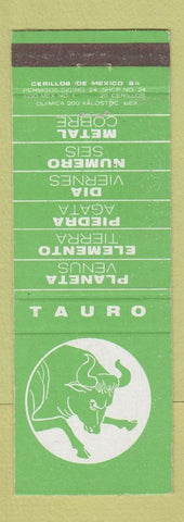 Matchbook Cover - Horoscope Mexico Tauro Taurus