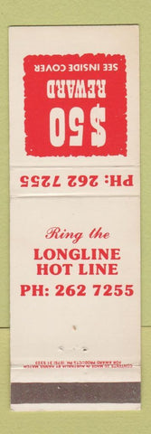 Matchbook Cover - Longline Hot Line Australia