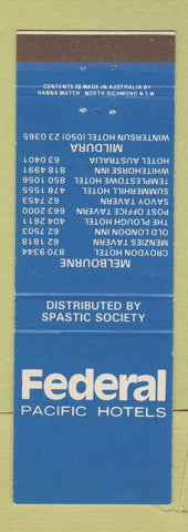 Matchbook Cover - Federal Pacific Hotels Melbourne  Mildura Australia