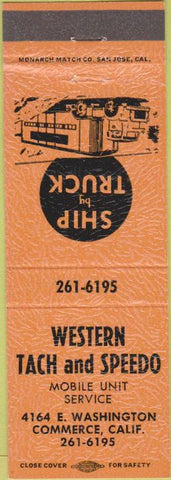 Matchbook Cover - Western Tach and Speedo Commerce CA orange