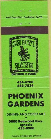 Matchbook Cover - Phoenix Gardens bowling Ignacio CA