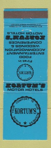 Matchbook Cover - Kortum's Motor Hotels Australia Victoria WEAR