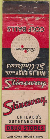 Matchbook Cover - Stineway Drug Stores Golf Balls Chicago IL  POOR
