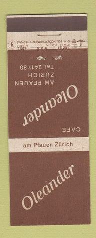 Matchbook Cover - Cafe Oleander Zurich Switzerland