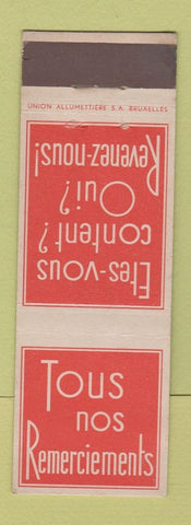 Matchbook Cover - Tous nos Remerciements Belgium