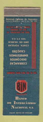 Matchbook Cover - Bin Banco Do Intercambio Nacional Rio De Janeiro Brazil