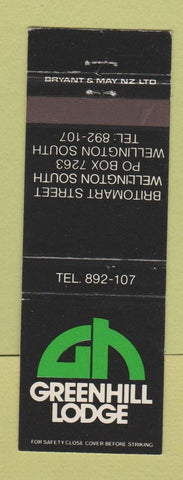 Matchbook Cover - Greenhill Lodge Wellington New Zealand