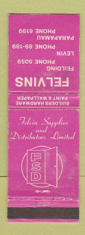 Matchbook Cover - Felvins Feilding Levin Parapamau New Zealand Hardware WEAR