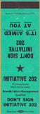 Matchbook Cover - Initiative 202 Pro Union 1958 Green
