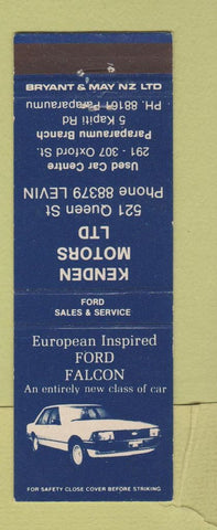 Matchbook Cover - Ford Falcon Kenden Motors Levin New Zealand
