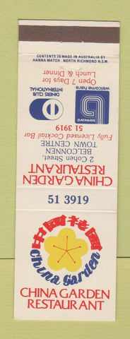Matchbook Cover - China Garden Restaurant Belconnen Australia