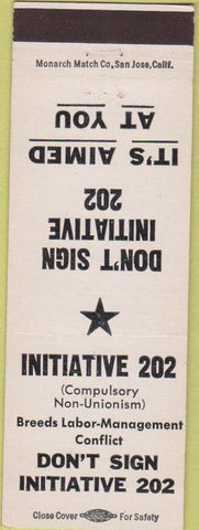 Matchbook Cover - Initiative 202 Pro Union 1958 White