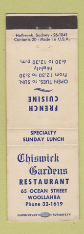 Matchbook Cover - Chiswick Gardens Restaurant Woollahra Australia
