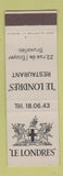 Matchbook Cover - Le Londres Restaurant Brussels