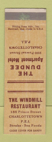 Matchbook Cover - The Dundee Motel Charlottetown PEI PE Windmill Restaurant