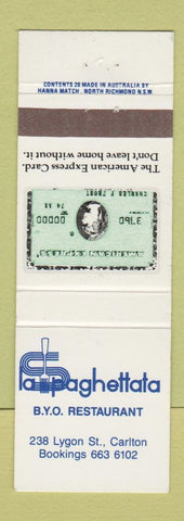Matchbook Cover - La Spaghettata Restauranzt Carlton Australia American Express