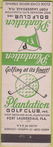 Matchbook Cover - Plantation Golf Club Fort Lauderdale FL