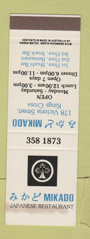 Matchbook Cover - Mikado Kings Cross Australia SAMPLE WEAR