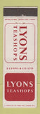 Matchbook Cover - Lyons Tea Shops England UK