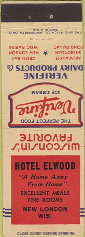 Matchbook Cover - Verifine Ice Cream New London WI Hotel Elwood