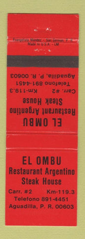 Matchbook Cover - El Ombu Restaurant Argentino Steak House Aguadilla Puerto Rico