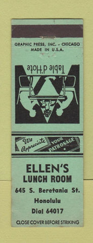 Matchbook Cover - Ellen's Lunch Room Honolulu Hawaii