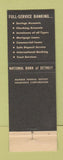 Matchbook Cover - National Bank of Detroit MI