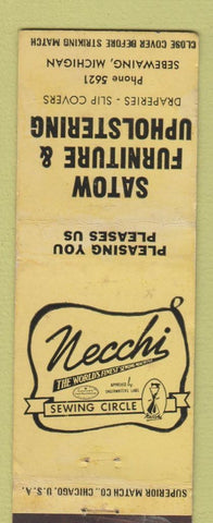 Matchbook Cover - Saton Furniture Upholstering Sebewaing MI Necchi Sewing WEAR