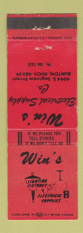 Matchbook Cover - Win's Light Fixture Electrical Burton MI RED WEAR