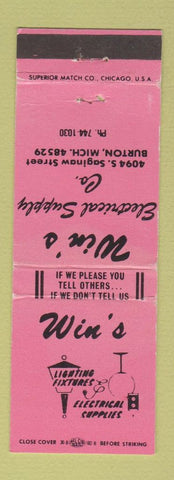 Matchbook Cover - Win's Light Fixture Electrical Burton MI PINK WEAR