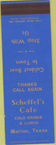 Matchbook Cover - Scheffel's Cafe Marion TX SAMPLE