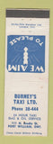 Matchbook Cover - Burney's Taxi Fort William ON WEAR