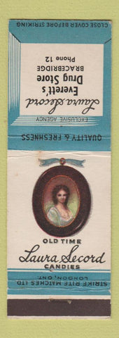 Matchbook Cover - Old Time Laura Secord Candy Everett's Drug Bracebridge AB