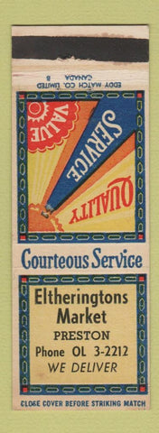 Matchbook Cover - Eltheringtons Market Preston ON
