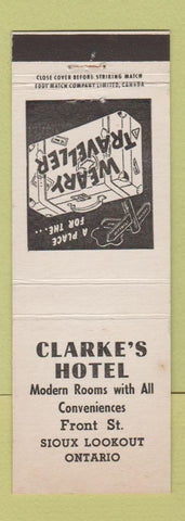 Matchbook Cover - Clarke's Hotel Sioux Lookout ON