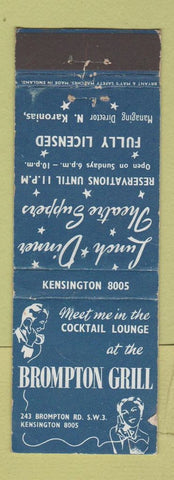 Matchbook Cover - Brompton Grill Kensington UK England Bryant May