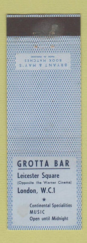 Matchbook Cover - Grotta Bar London UK England