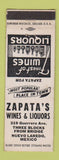 Matchbook Cover - Zapata's Wines Liquors Nuevo Laredo Mexico